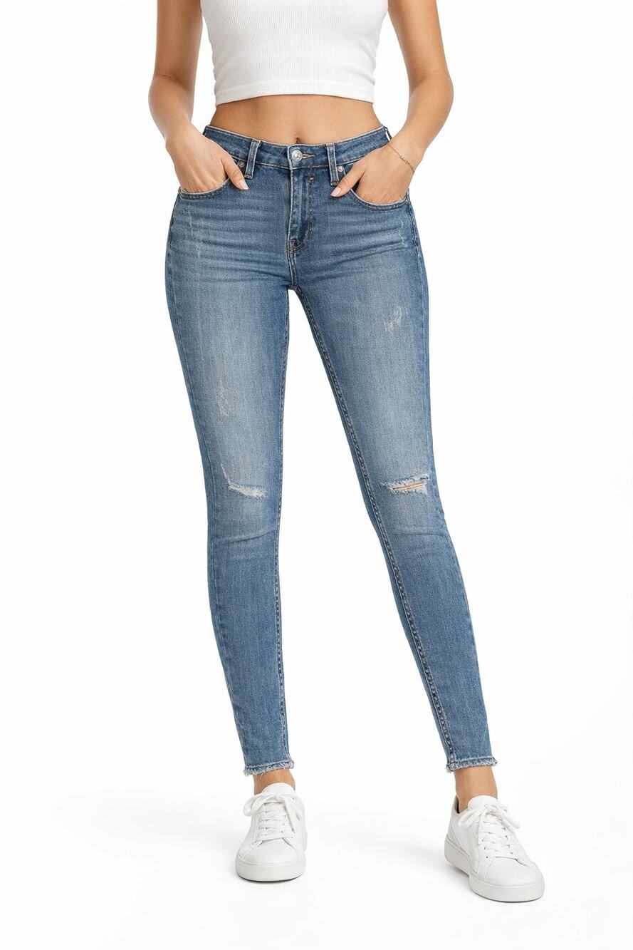 Vigoss Marley Skinny Women's 26x27 Jeans Distressed Blue Mid Rise Stretch